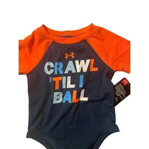 Under Armour Baby Green Orange Crawl Till I Ball Onesie Bodysuit Size 3/6 Month